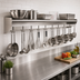 Thumbnail image #2 for Commercial Wall-Mounted Stainless Steel Pot Rack Shelf with 11 Removable Hooks, 132-Inch x 10-Inch
