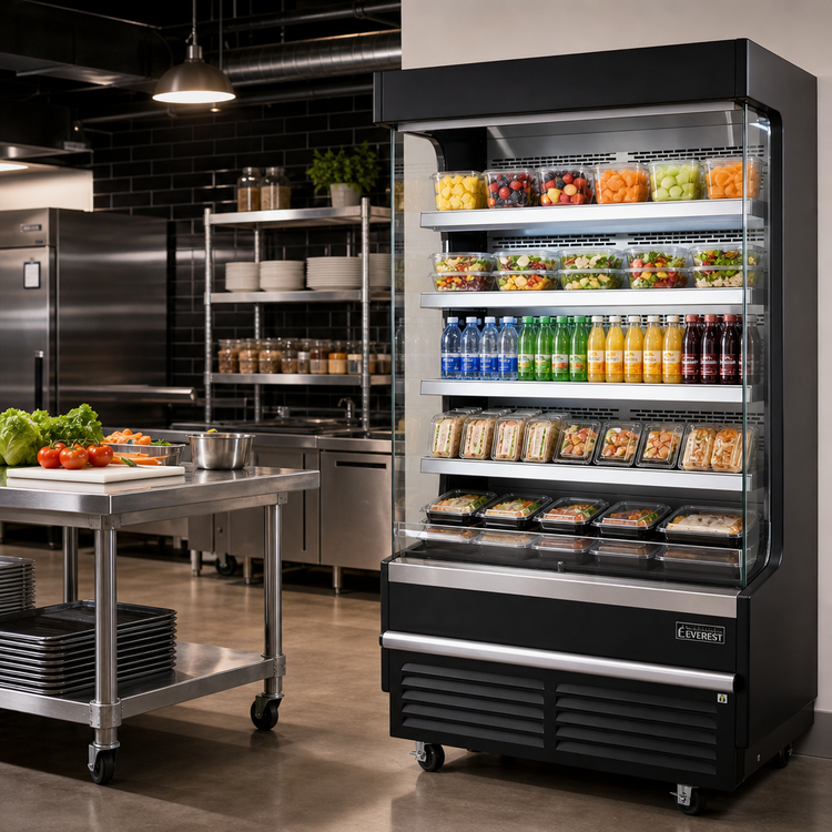 Product image #2 for Everest Refrigeration 48-Inch Vertical Open Display Merchandiser, Self-Contained Bottom Mount Refrigeration, Black