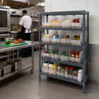 Thumbnail image #2 for Quantum 1839-204CL Heavy-Duty Stationary Wire Shelving Unit, 36"W x 18"D x 39"H, 5 Galvanized Shelves, 20 Clear Bins