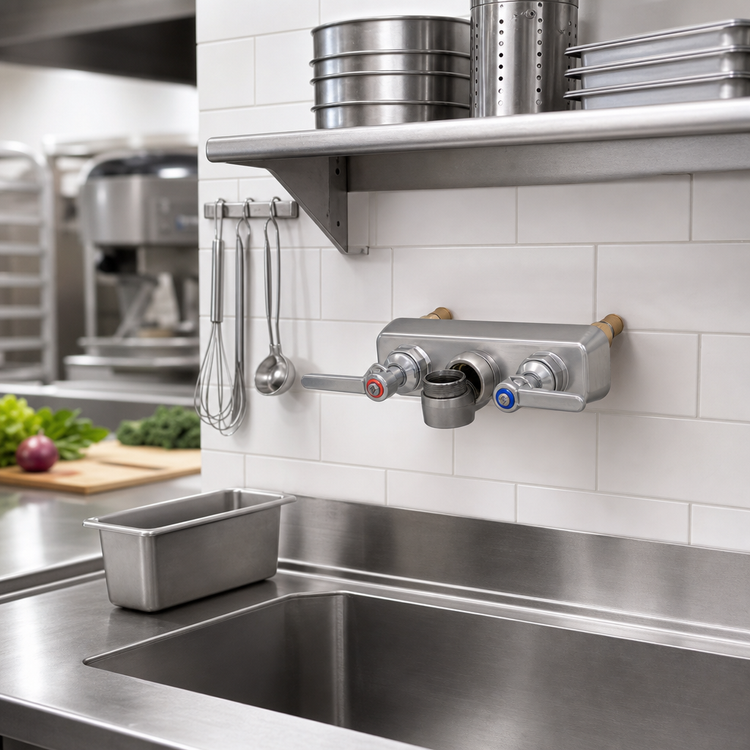 Product image #2 for T&S Brass B-1115-LNM Wall-Mount Workboard Faucet, Less Nozzle, 4-Inch Centers