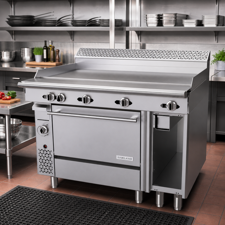 Product image #2 for Garland Cuisine Series 48" Heavy Duty Gas Griddle Top Range with Standard Oven and Right-Side Open Storage Base