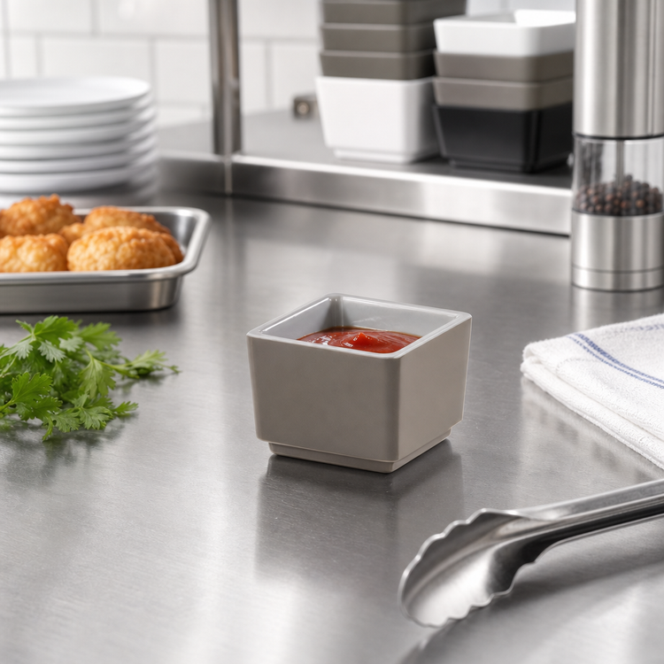 Product image #2 for American Metalcraft 2 oz Square Melamine Sauce Cup, Graphite