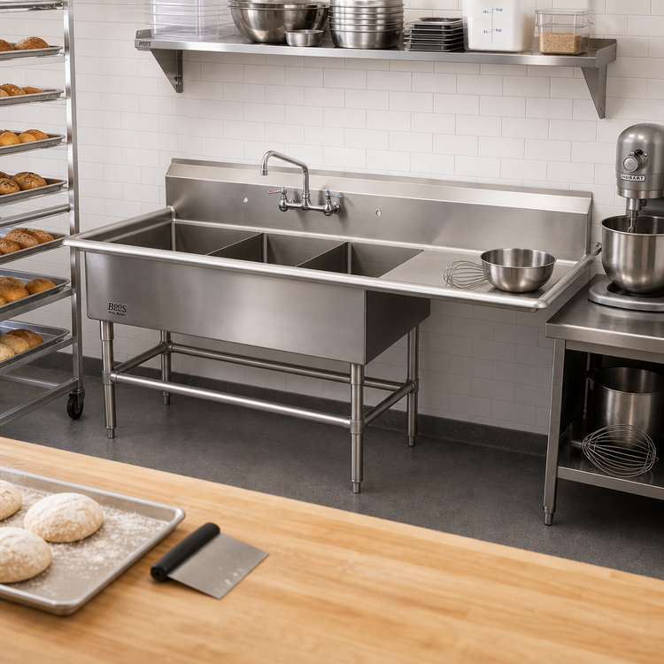 Product image #2 for John Boos Pro-Bowl 3-Compartment Bakery Sink with 30-Inch Right Drainboard, 14-Gauge Stainless Steel
