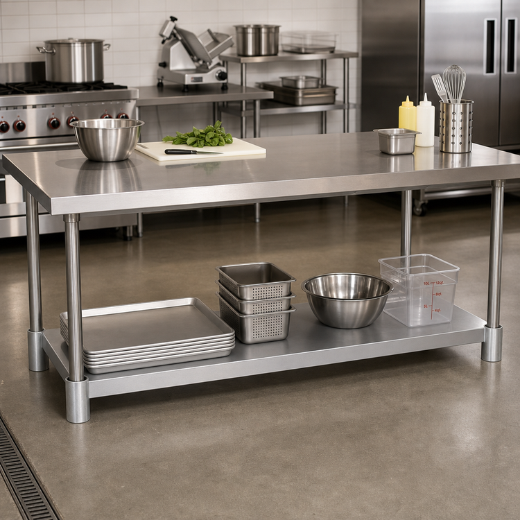 Product image #2 for BK Resources 96" x 24" 18/430 Stainless Steel Undershelf for Work Tables