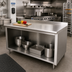 Thumbnail image #2 for Advance Tabco 84-Inch x 36-Inch 14-Gauge 304 Stainless Steel Work Table with Open Front Cabinet Base and 1-1/2-Inch Rear Up-Turn