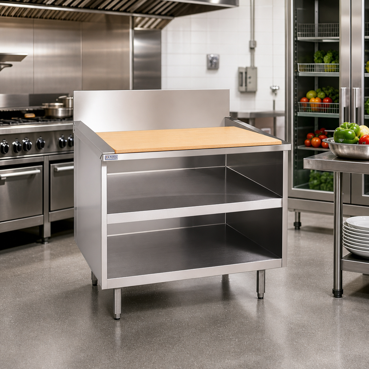 Product image #2 for La Rosa Refrigeration 42-Inch x 26-Inch Stainless Steel Open Cabinet Equipment Stand with Richlite Cutting Board
