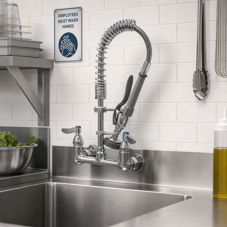 Product image #2 for T&S Brass EasyInstall Mini Pre-Rinse Unit, 8-Inch Wall Mount Mixing Faucet with 1.15 GPM Spray Valve