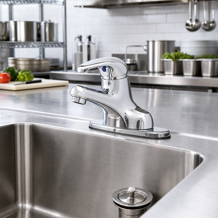 Product image #2 for T&S Brass 4-Inch Deck Mount Single-Lever Faucet with Pop-Up Drain and 2.2 GPM Aerator