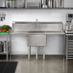 Thumbnail image #2 for Serv-Ware E1CWP18182-24 66-Inch 1-Compartment Sink with Dual 24-Inch Drainboards, 14-Inch Deep Bowl, 304 Stainless Steel