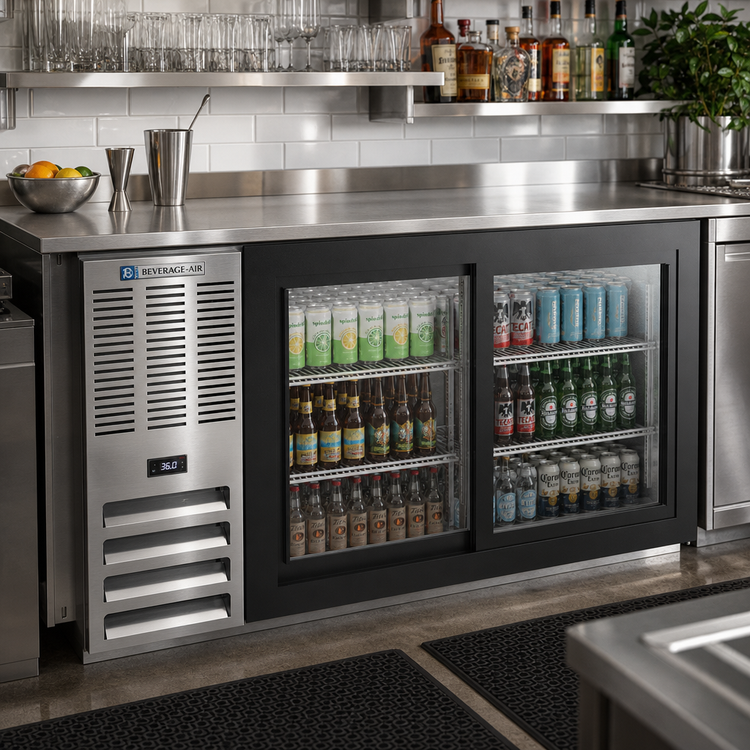 Product image #2 for Beverage-Air BB58HC-F-GS-S 58-Inch Two-Section Food-Rated Back Bar Refrigerator with Sliding Glass Doors