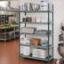 Thumbnail image #2 for Quantum 5-Tier Wire Plastic Mat Shelving Unit, 48 x 18 x 74 Inches, Stationary, Green Epoxy Antimicrobial