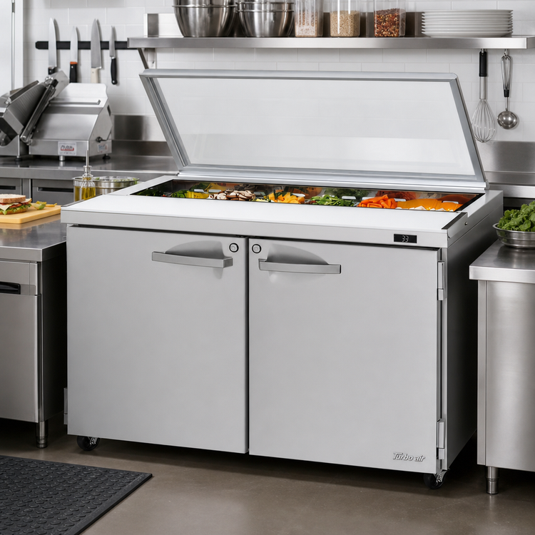Product image #2 for Turbo Air PRO Series 48-1/4-Inch Two-Section Sandwich/Salad Prep Table with Glass Lid and Rear-Mount Self-Contained Refrigeration