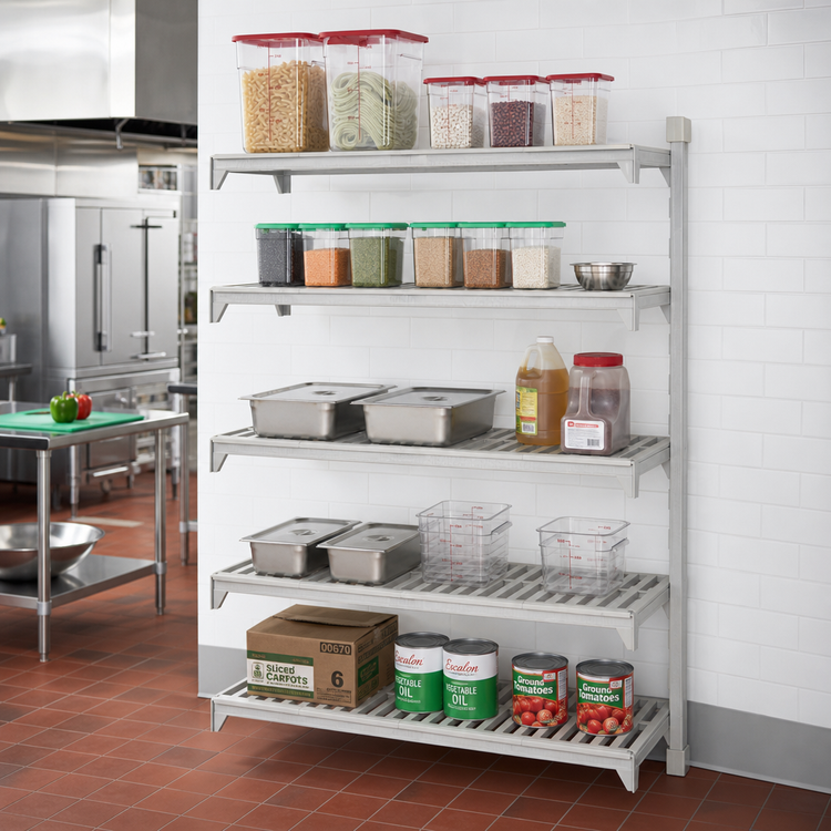 Product image #3 for Cambro Camshelving Premium 24"D x 42"W x 72"H 5-Tier Vented Add-On Polymer Shelving Unit, Speckled Gray