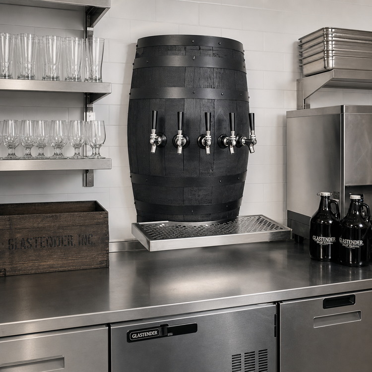 Product image #2 for Glastender WB-4-B Wall-Mounted Air-Cooled Wood Barrel 4-Faucet Draft Dispensing Tower