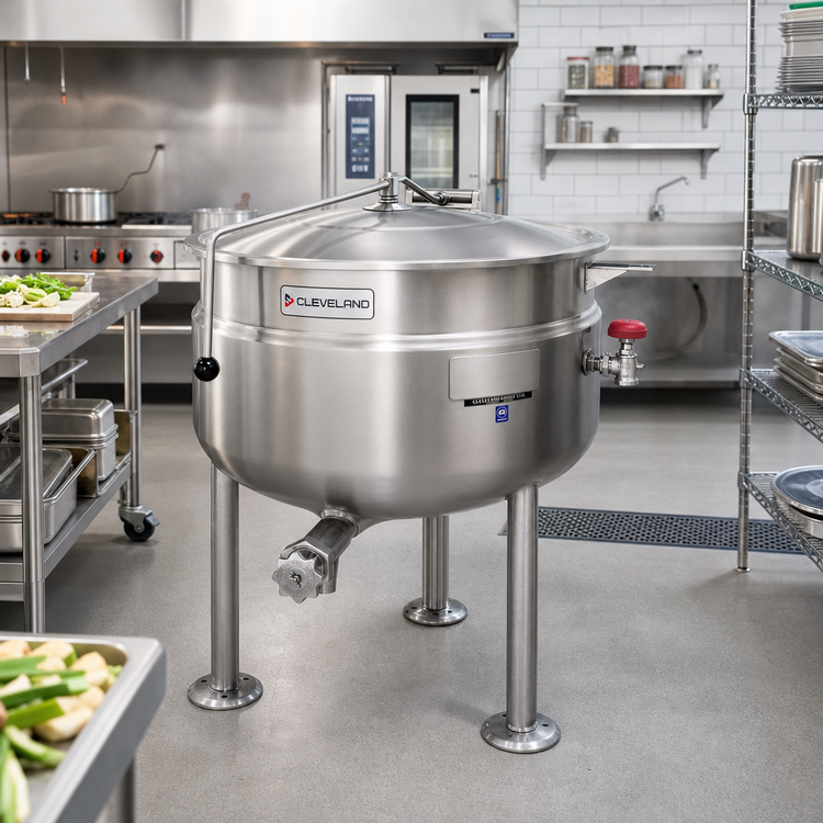 Product image #2 for Cleveland Range Short Series 80-Gallon Direct Steam Jacketed Kettle with Full Steam Jacket and Tri-Leg Base
