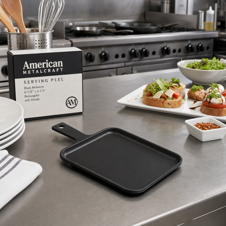 Product image #2 for American Metalcraft Black Melamine Rectangular Serving Peel with Handle, 6-7/8 x 5-1/2 Inches