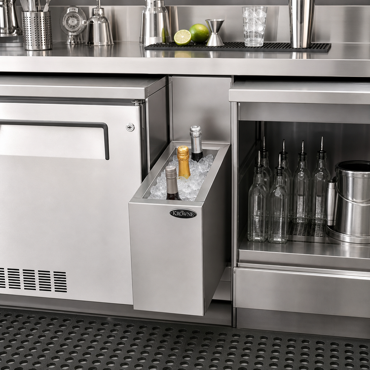 Product image #2 for Krowne Royal Series Insulated Underbar Bottle Storage and Ice Bin, 6 x 19 Inches, 3-Bottle Capacity