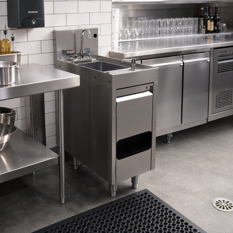 Product image #2 for Glastender Door-Style Underbar Hand Sink Unit with Cabinet Base, 12"W x 24"D, Front Flush C-Fold Towel Dispenser