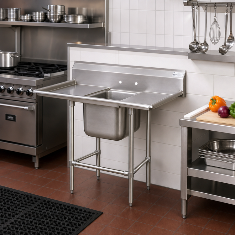 Product image #2 for Advance Tabco Regaline 1-Compartment Stainless Steel Sink with Left and Right Drainboards