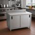 Thumbnail image #2 for Advance Tabco Special Value Series Economy Enclosed Work Table with Cabinet Base, Sliding Doors, 16 Gauge 304 Stainless Steel Top, 48 x 30 Inches