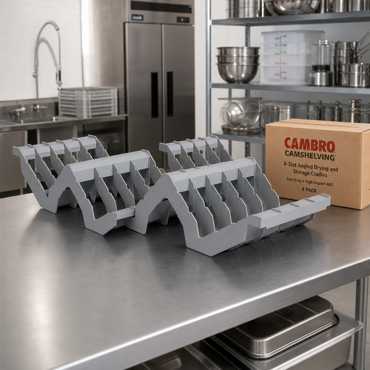 Product image #3 for Cambro Camshelving 8-Slot Angled Drying and Storage Cradles, Soft Gray, High Impact ABS, 4-Pack