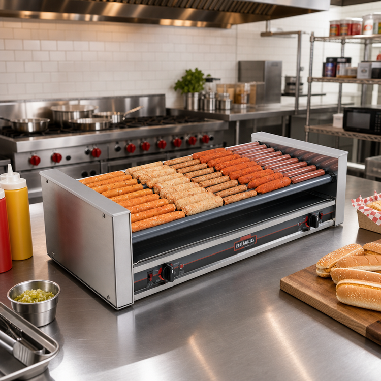 Product image #2 for Roll-A-Grill Slanted Hot Dog Roller Grill, 36 Hot Dog Capacity, 10 Chrome Rollers, 220V