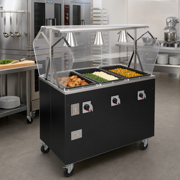 Product image #2 for Vollrath 2-Series Affordable Portable Deluxe 4-Well Mobile Hot Food Station with Lighted Breath Guard, 60 Inch Wide
