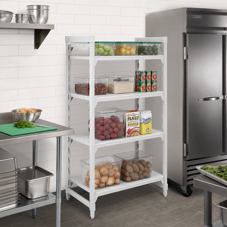 Product image #3 for Cambro Camshelving Premium 4-Shelf Solid Stationary Starter Unit, 21" D x 30" W x 64" H, Speckled Gray