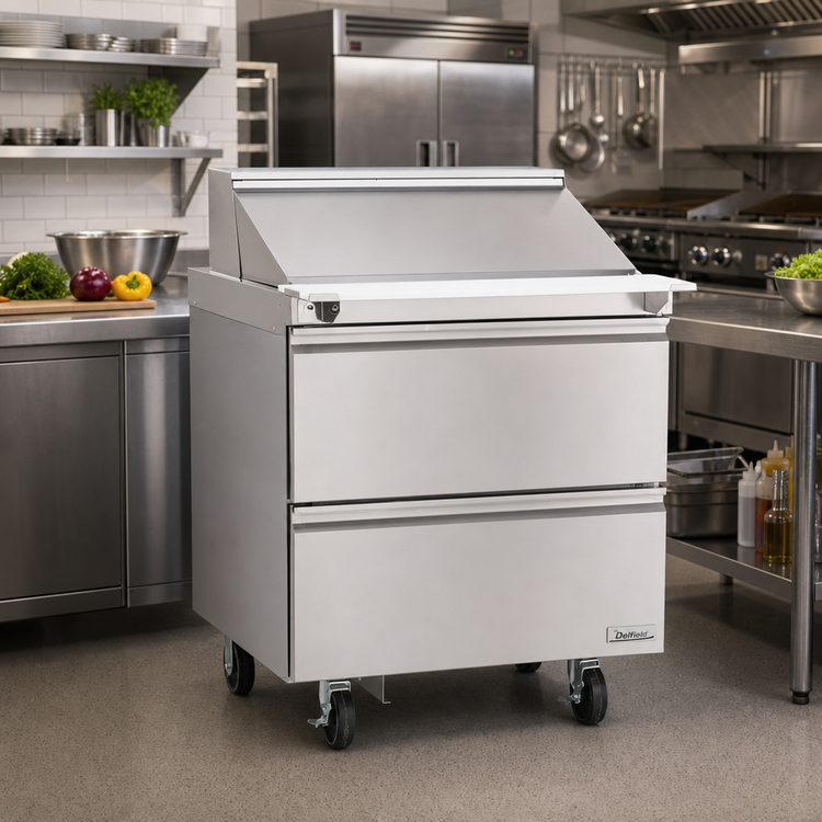 Product image #2 for Delfield Mega Top Single-Section Refrigerated Prep Table with 2 Drawers, 32-Inch Wide, 12-Pan Top