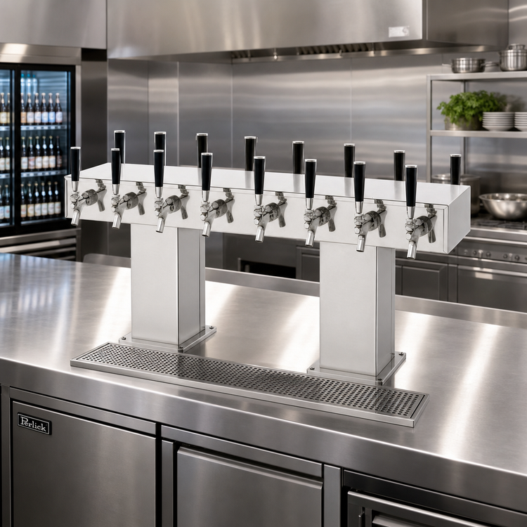 Product image #2 for Perlick Back-to-Back Bridge Tee 20-Faucet Countertop Glycol-Cooled Draft Beer Tower, Stainless Steel