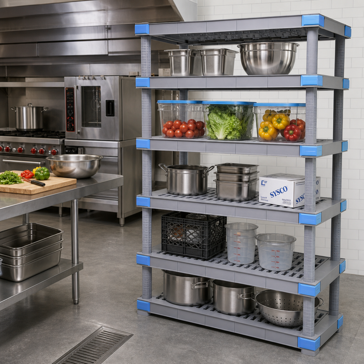 Product image #2 for Quantum Millenia 5-Shelf Open Grid Polymer Shelving Unit, 54W x 21D x 62H, 2000 lb. Capacity