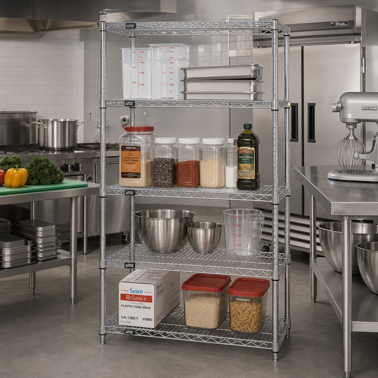 Product image #2 for Quantum 4-Shelf Wire Shelving Starter Kit, 42"W x 14"D x 74"H, Chrome Plated