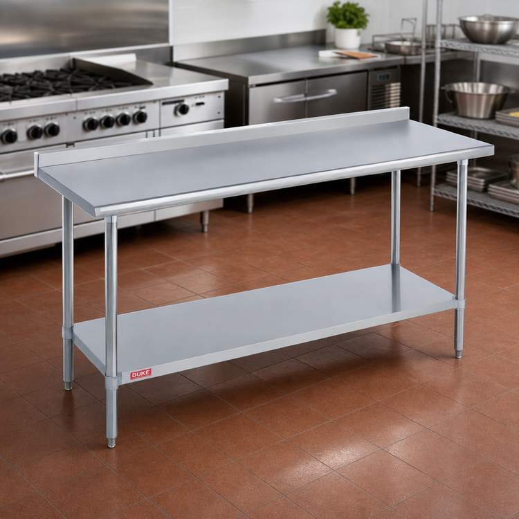 Product image #2 for Duke 120-Inch x 24-Inch Stainless Steel Work Table with 1-1/8-Inch Riser and Galvanized Undershelf and Posts