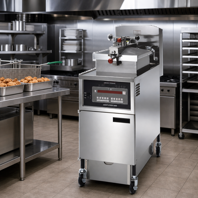 Product image #2 for Henny Penny PFE-500 Electric 4-Head Pressure Fryer with Computron Control and Built-In Filtration