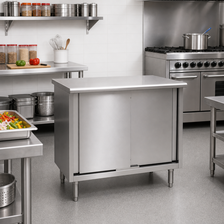 Product image #2 for Eagle Group Spec-Master 48-Inch W x 30-Inch D Enclosed Worktable with Sliding Doors and 304 Stainless Steel Top
