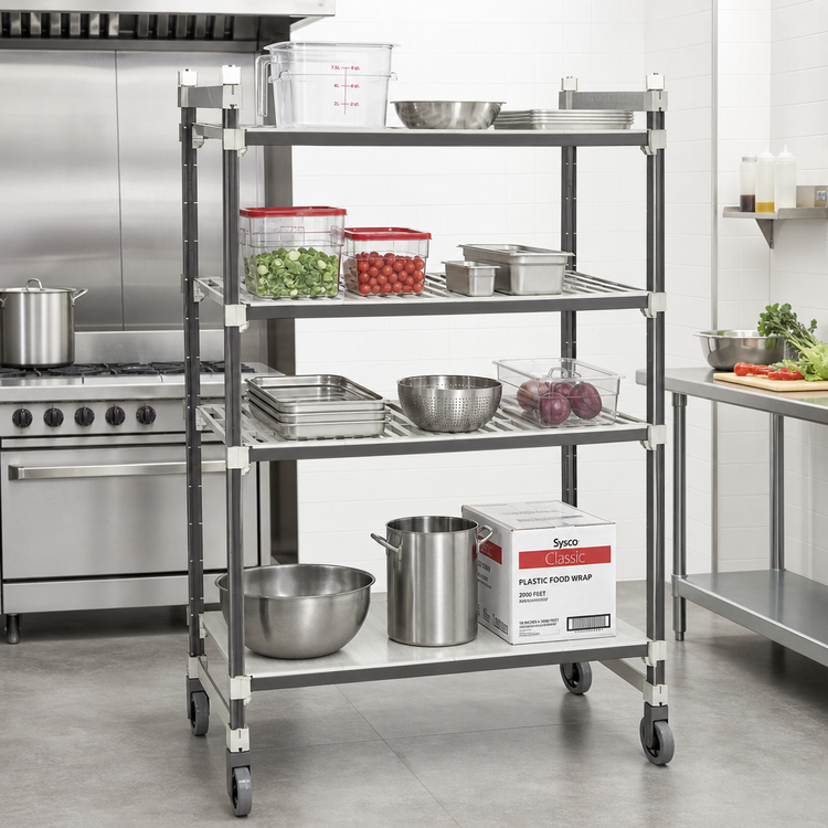 Product image #2 for Cambro Camshelving Elements XTRA High Density Top Rail 5-Tier Mobile Starter Unit, 42 x 24 x 80 Inches, Speckled Gray