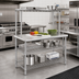 Thumbnail image #2 for Eagle AdjusTable Heavy-Duty One-Tier Stainless Steel Work Table with Adjustable Overshelf and Two Undershelves, 48 x 24 Inches