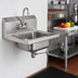 Thumbnail image #2 for Traditional Wall-Mount 304 Stainless Steel Hand Sink with Splash-Mounted Gooseneck Faucet and Lever Drain