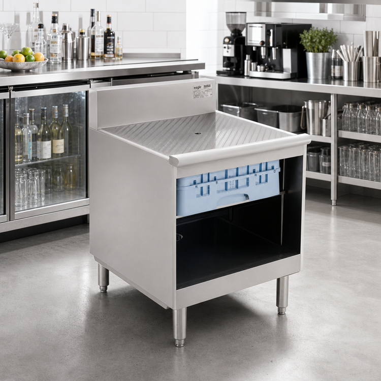 Product image #2 for Eagle 1800 Series Underbar Glass Rack Storage Unit with Recessed Worktop, 12 Inch Wide, 304 Stainless Steel