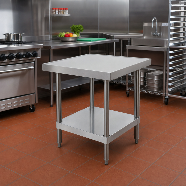 Product image #2 for Advance Tabco 24-Inch x 24-Inch Budget Equipment Stand with 430 Stainless Steel Top and Galvanized Adjustable Undershelf