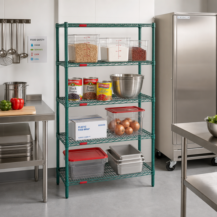 Product image #2 for Eagle Group Valu-Gard 4-Tier Stationary Starter Wire Shelving Unit, 36-Inch W x 21-Inch D x 74-Inch H, Green Epoxy
