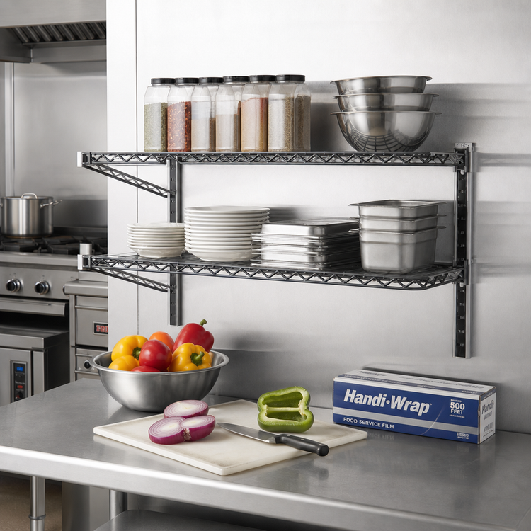 Product image #2 for Eagle Group 30-Inch x 12-Inch Stainless Steel Wire Cantilever Shelf with 1-Inch Wraparound Ledge