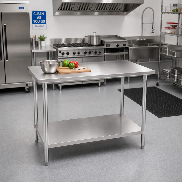 Product image #2 for Advance Tabco 48" x 30" 16 Gauge 304 Stainless Steel Flat Top Work Table with Adjustable Undershelf
