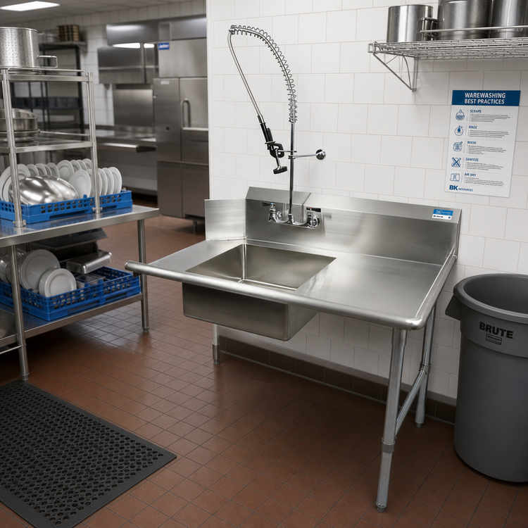 Product image #2 for BK Resources 26-Inch Straight Soiled Dish Table with Right-to-Left Operation, Pre-Rinse Faucet, and Galvanized Legs
