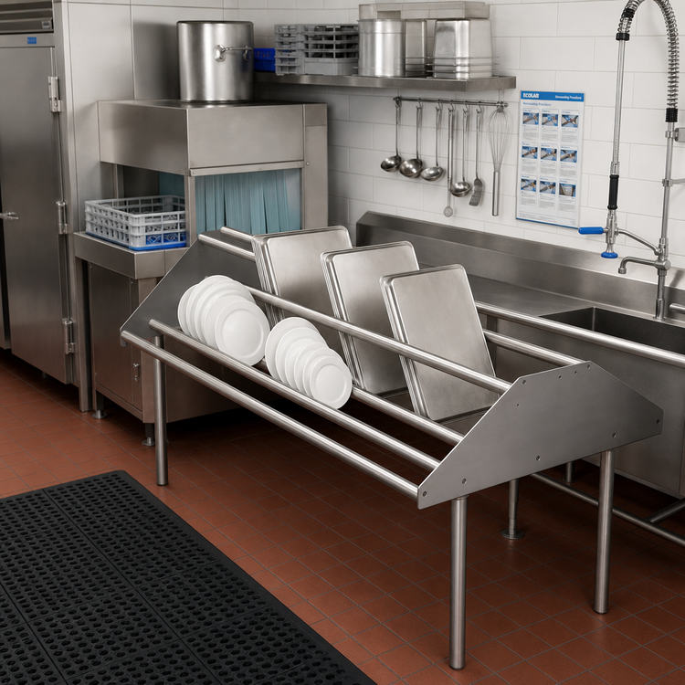 Product image #2 for John Boos Double-Sided Tubular Stainless Steel Sorting Shelf for Soiled Dish Tables, 84 x 30-1/2 Inch