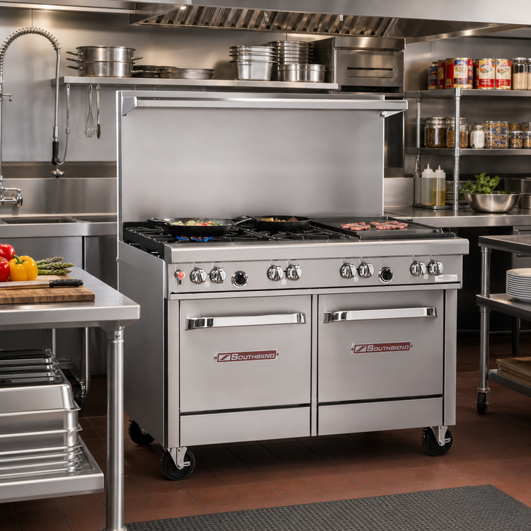 Product image #2 for Southbend Ultimate 48-Inch Gas Restaurant Range with 2 Star/Sauté Front Burners, 2 Non-Clog Rear Burners, 24-Inch Thermostatic Griddle, Convection Oven and Cabinet Base