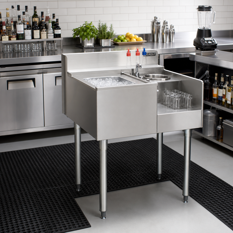 Product image #2 for Eagle Group 2200 Series Underbar Ice Bin/Cocktail Station with Blender Recess and 7-Circuit Cold Plate, 36W x 24D