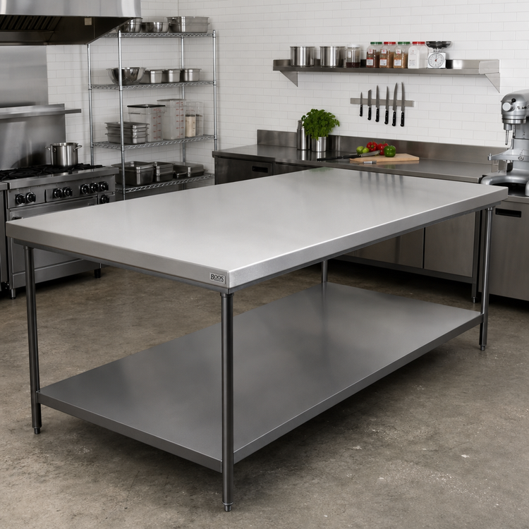 Product image #2 for John Boos 108" x 48" Stainless Steel Countertop with Melamine-Backed Particle Board Underlayment