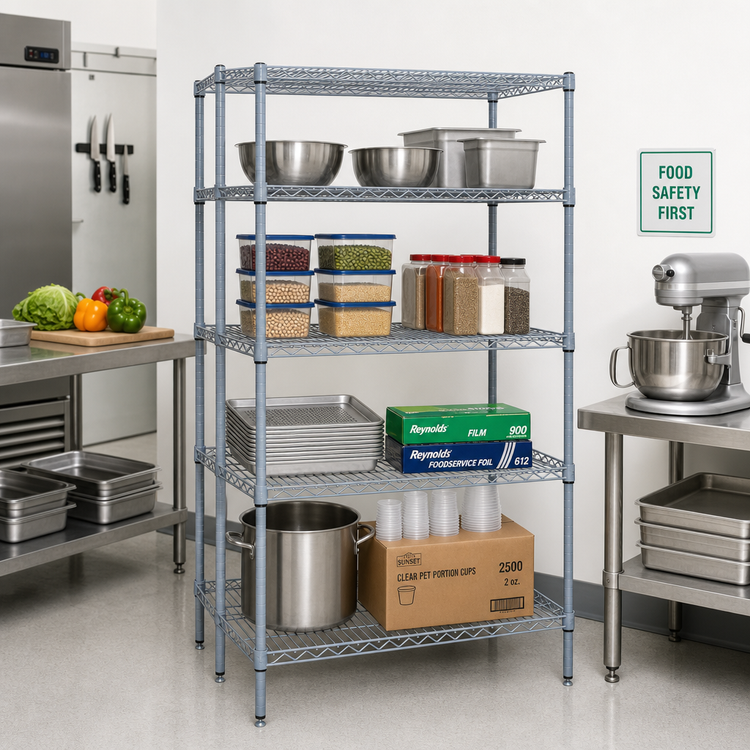 Product image #2 for Quantum Stationary 4-Shelf Wire Shelving Starter Kit, 48 x 21 x 74 Inches, Gray Epoxy Antimicrobial Finish