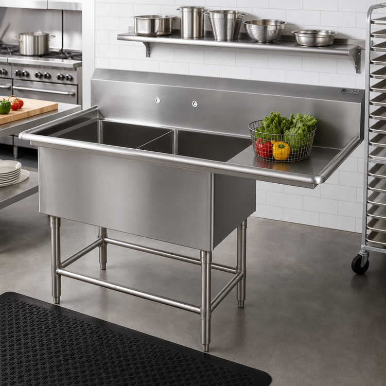 Product image #2 for John Boos Pro-Bowl 2-Compartment Stainless Steel Sink with Right Drainboard, 70-3/16" W x 29-1/2" D x 44-1/16" H